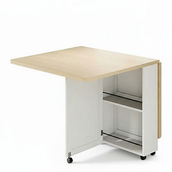 Space Saving Folding Dining Table with Storage - Kitchen Table with 6 Wheels, Drawer & Shelves