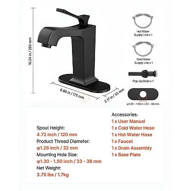 Single Handle Kitchen Sink Faucet with Knob Control and Push-Button Drain - Black