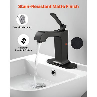 Single Handle Kitchen Sink Faucet with Knob Control and Push-Button Drain - Black