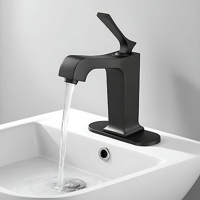 Single Handle Kitchen Sink Faucet with Knob Control and Push-Button Drain - Black