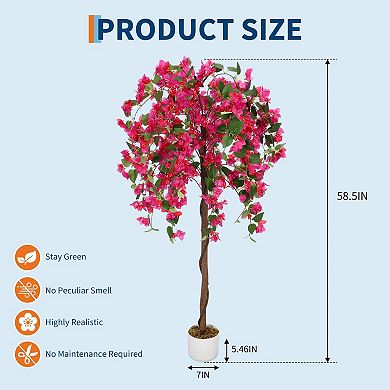 Artificial Bougainvillea Tree in Pot with 168 Flowers, Red