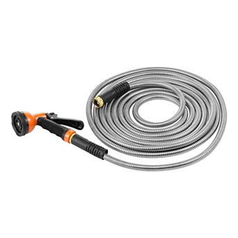 Outdoor Water Hose with 10 Spray Patterns and Strong Water Pressure - Silver, Black