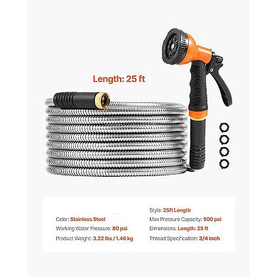 Outdoor Water Hose with 10 Spray Patterns and Strong Water Pressure - Silver, Black