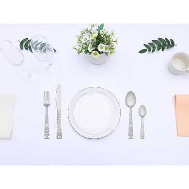 4 Piece Silverware Set, Stainless Steel Floral Flatware Set, Includes Knife, Fork, Spoon