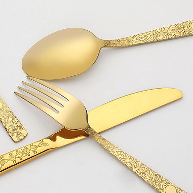 4 Piece Silverware Set, Stainless Steel Floral Flatware Set, Includes Knife, Fork, Spoon