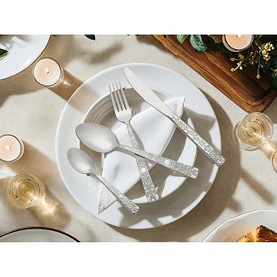 4 Piece Silverware Set, Stainless Steel Floral Flatware Set, Includes Knife, Fork, Spoon