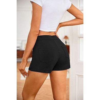 Women's High Waist High Elasticity Yoga Shorts Button Multi-Pocket Shorts