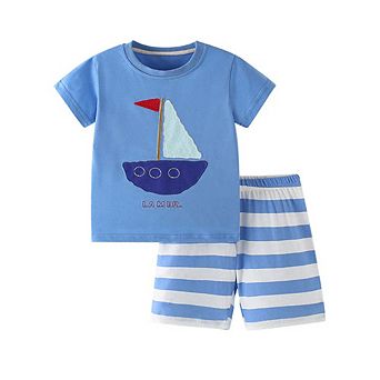 Boat Pattern T-shirt and Shorts Clothing Set for Boys