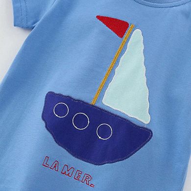 Boat Pattern T-shirt and Shorts Clothing Set for Boys