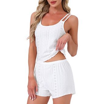 Women's Pointelle Pajama Sleepwear Solid Camisole Tops with Shorts Double Strap Loungewear Sets