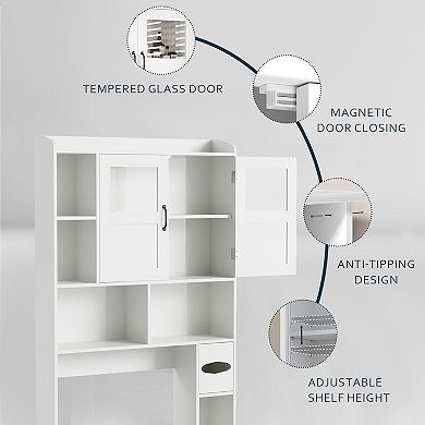 Freestanding Over-Toilet Storage Cabinet with Adjustable Shelves Wall-Mounted Space