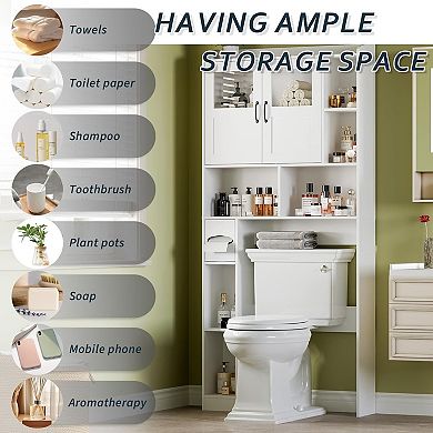 Freestanding Over-Toilet Storage Cabinet with Adjustable Shelves Wall-Mounted Space