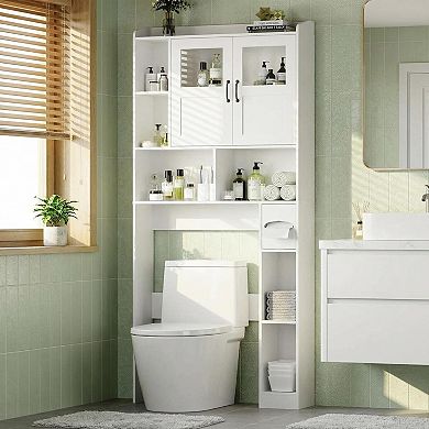Freestanding Over-Toilet Storage Cabinet with Adjustable Shelves Wall-Mounted Space