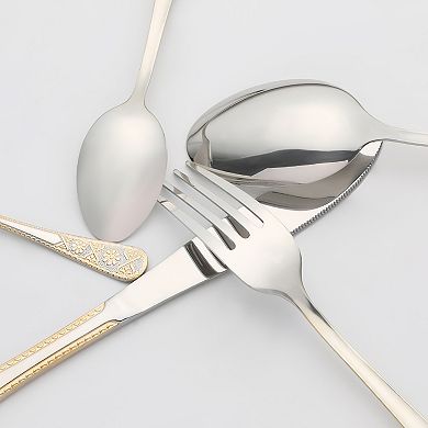 20 Piece Silverware Set, Stainless Steel Floral Dinner Flatware, Set for 4 Includes Knife Fork Spoon