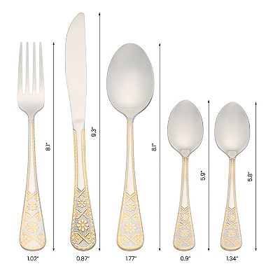 20 Piece Silverware Set, Stainless Steel Floral Dinner Flatware, Set for 4 Includes Knife Fork Spoon
