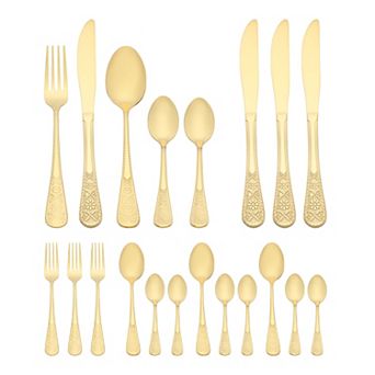 20 pc Silverware Set, Stainless Steel Floral Dinner Flatware, Set for 4 Includes Knife Fork Spoon