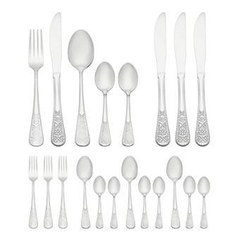 20 pc Silverware Set, Stainless Steel Floral Dinner Flatware, Set for 4 Includes Knife Fork Spoon