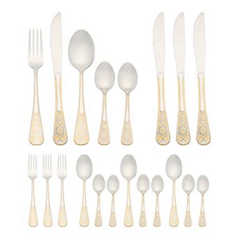 20 pc Silverware Set, Stainless Steel Floral Dinner Flatware, Set for 4 Includes Knife Fork Spoon