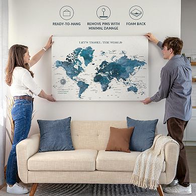 Let's Travel IV Push Pin World Map