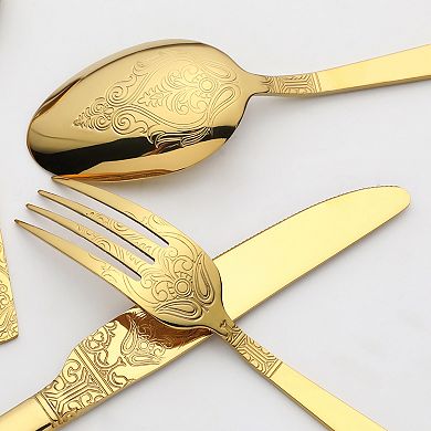 4 Piece Silverware Set, Stainless Steel Floral Flatware Set, Set Includes Dinner Knife, Fork, Spoon