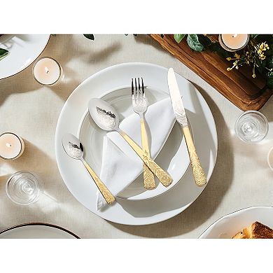 4 Piece Silverware Set, Stainless Steel Floral Flatware Set, Set Includes Dinner Knife, Fork, Spoon