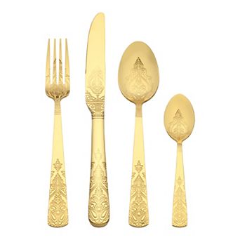 4 pc Silverware Set, Stainless Steel Floral Flatware Set, Set Includes Dinner Knife, Fork, Spoon