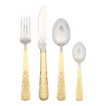 4 pc Silverware Set, Stainless Steel Floral Flatware Set, Set Includes Dinner Knife, Fork, Spoon
