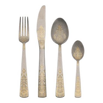 4 pc Silverware Set, Stainless Steel Floral Flatware Set, Set Includes Dinner Knife, Fork, Spoon