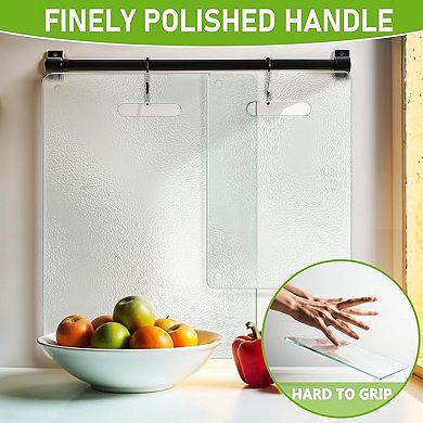 2-Pack Tempered Glass Cutting Boards with Handles, Scratch & Heat Resistant, Dishwasher Safe