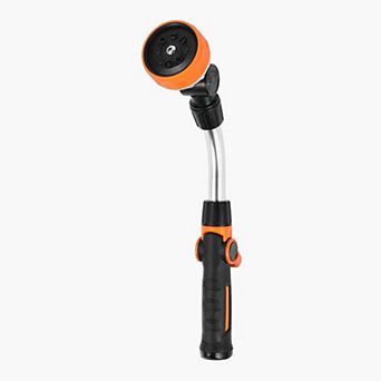 15-Inch Garden Watering Wand with 8 Spray Patterns and 180° Swivel Head - Black, Orange