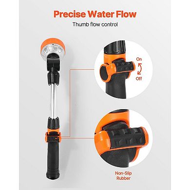 15-Inch Garden Watering Wand with 8 Spray Patterns and 180° Swivel Head - Black, Orange