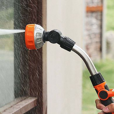 15-Inch Garden Watering Wand with 8 Spray Patterns and 180° Swivel Head - Black, Orange