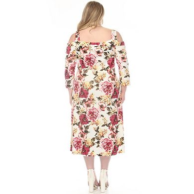 Plus Size Cold Shoulder 3/4 Sleeve Dress