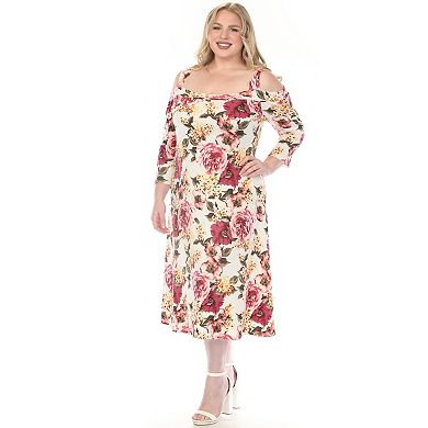 Plus Size Cold Shoulder 3/4 Sleeve Dress