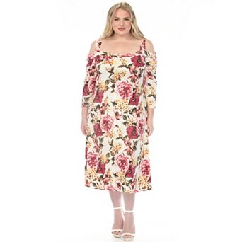 Plus Size Cold Shoulder 3/4 Sleeve Dress