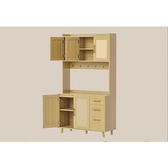 Kitchen Pantry Cabinet with Storage, Freestanding Hutch Sideboard Buffet Cabinet with Rattan Door