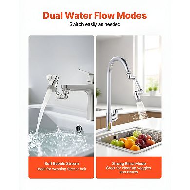 Rotating Faucet Extender with 1080° Swivel for Kitchen, Bathroom, or Laundry Sink - Silver