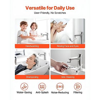 Rotating Faucet Extender with 1080° Swivel for Kitchen, Bathroom, or Laundry Sink - Silver