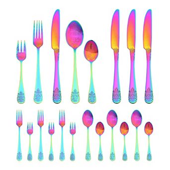 20 pc Silverware Set, Stainless Steel with Texture Flatware Set for 4, Includes Knife, Fork,Spoon