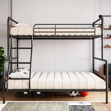 Industrial Twin Over Full Bunk Bed, Convertible to 2 Separate Single Beds,with Smooth Ladder