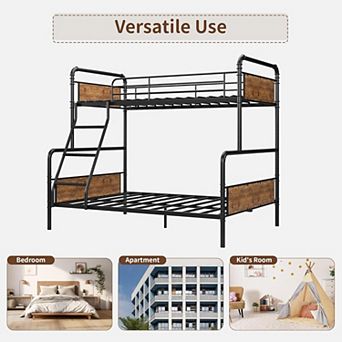 Industrial Twin Over Full Bunk Bed, Convertible to 2 Separate Single Beds,with Smooth Ladder