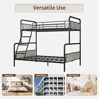 Industrial Twin Over Full Bunk Bed, Convertible to 2 Separate Single Beds,with Smooth Ladder