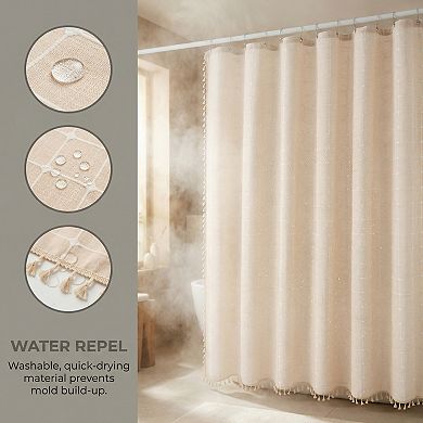 Boho Farmhouse Plaid Blend Shower Curtain Sets with Tassels, 12 Hooks , Water Repellent for Bathroom