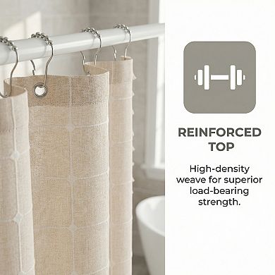 Boho Farmhouse Plaid Blend Shower Curtain Sets with Tassels, 12 Hooks , Water Repellent for Bathroom