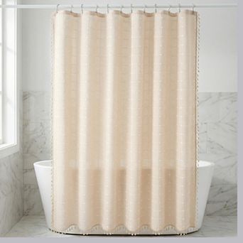 Boho Farmhouse Plaid Blend Shower Curtain Sets with Tassels, 12 Hooks , Water Repellent for Bathroom