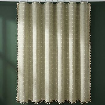 Boho Farmhouse Plaid Blend Shower Curtain Sets with Tassels, 12 Hooks , Water Repellent for Bathroom