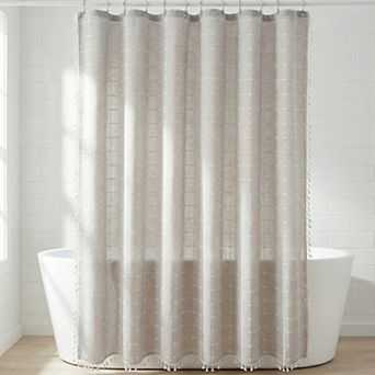 Boho Farmhouse Plaid Blend Shower Curtain Sets with Tassels, 12 Hooks , Water Repellent for Bathroom