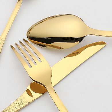 4 Piece Silverware Set, Stainless Steel Floral Flatware Set for 1, Set Includes Knife Fork Spoons