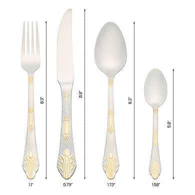 4 Piece Silverware Set, Stainless Steel Floral Flatware Set for 1, Set Includes Knife Fork Spoons