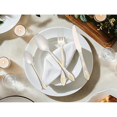 4 Piece Silverware Set, Stainless Steel Floral Flatware Set for 1, Set Includes Knife Fork Spoons